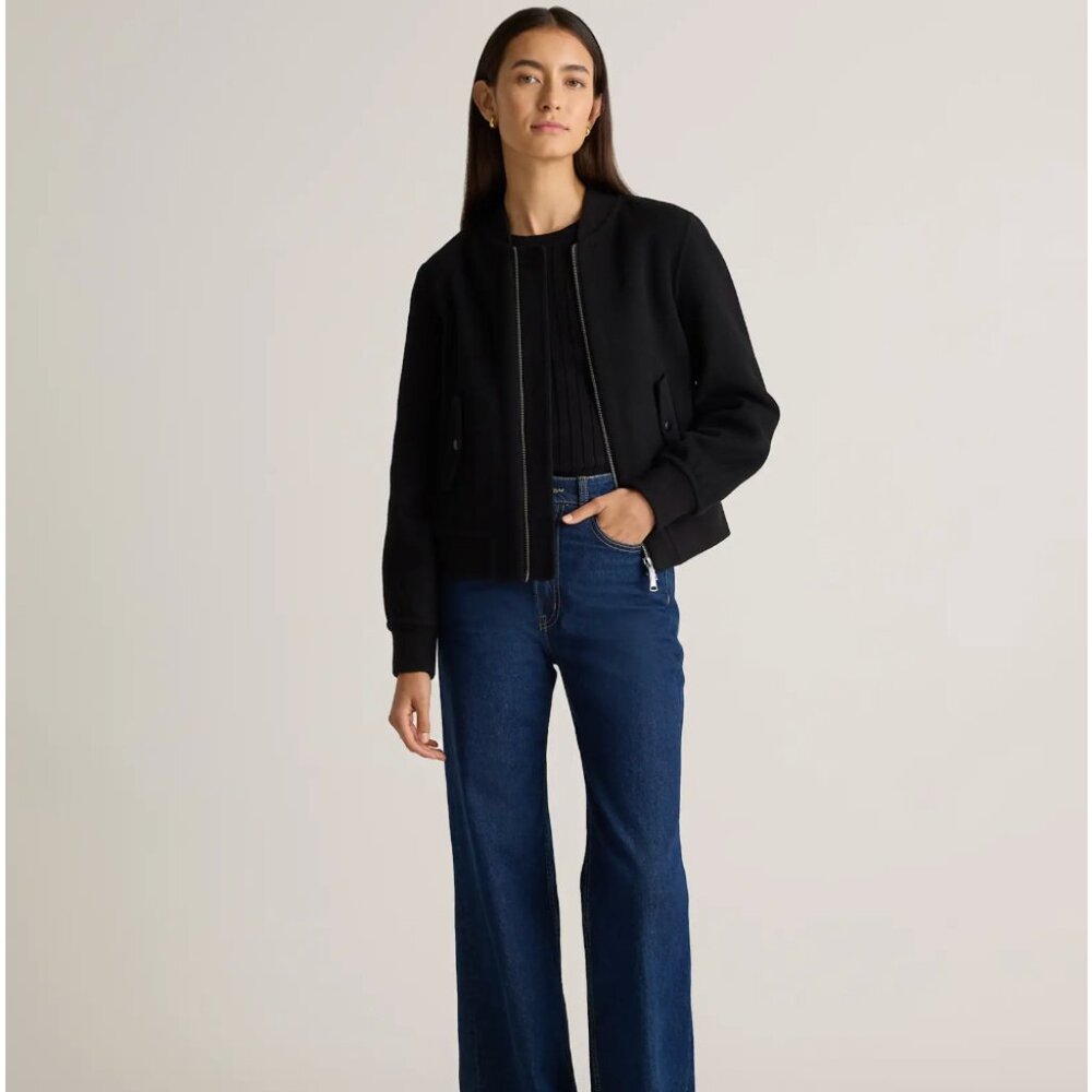 Quince Double-Faced Merino Wool Bomber Jacket - Black